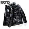 Bright Leather Winter Jacket Men Casual Parka Outwear Waterproof Thicken Warm Jackets Male Stand Collar Windproof Coat 210528