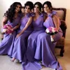 2021 Afryki Lawenda Purple Druhna Sukienki Syrenka Jedno ramię z łękiem Długie na sukni pensjonatu Plus Size Party Honor Suknie poniżej 100 pociągów