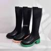 Luxury Chelsea Boots Женские платформы Женские сапоги Коренастая зимняя обувь колено высокие сапоги толстые каблуки дизайнерская кожа 2021 Y1125