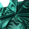 緑のスタイリッシュなアクセサリのドレスビッグ蝶ネクタイと1枚の肩の片方の肩のプリーツフレアパーティーを祝うイベントクリスマスの女性vestidos 210416