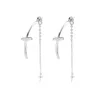 Paramètres de boucles d'oreilles femmes croix 925 argent Sterling boucles d'oreilles pendantes chaîne boucles d'oreilles monture de perles 5 paires