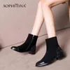 SOPHITINA Fashion Round Toe Ladies Boots Casual Metal Decoration Med Heel Shoes Winter Basic Solid Square Heel Women Boots SO203 210513