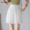 Gonne plissettate da donna Casual Vita alta Estate Eleganti abiti coreani Bianco Nero Sexy Short Mini 210621