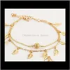 Jewelrywomen Leaf Charm Cavigliere Real Pos Chain Bracciale Moda Oro 18 carati Cavigliere Piede Gioielli 1806 Drop Delivery 2021 Lgcps