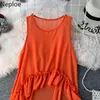 Women Blouses Fashion Shirts Summer Clothes Irregular Ruffles Sleeveless Tops Female Blusas Beach Holiday Long Blouse 210422