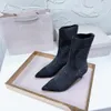 Broca quente de inverno de malha elástica botas de salto alto apontado design de couro outsole material de boa qualidade tamanho 35-40