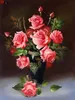 DIY Diamond Malowanie jako sklep domowy lub dekoracja ścienna Office, 5d HD Flower Canvas Paint-by-Number Pełne diamenty Art Art Craft Zestawy - Bunch Pink Rose Whfwe