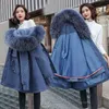 2021 yeni kış ceket büyük kürk yaka kadın parka ceket bir üç aşınma artı kadife kalın uzun XL