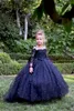 Lovely Puff Ball Gown Flower Girls Dresses Lace Applique Dot Tulle Pageant Gowns with Bow Sash Girl's Birthday Party Dress