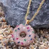 Iced Out Colorful Donuts Pendant Necklace Fashion Mens Womens Couples Hip Hop Rose Gold Necklaces Jewelry3049038