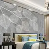 Wallpapers personalizado 3D PO papel de parede nórdico mão moderna pintada cinza folha mural parede papéis home decoração sala de estar quarto murais