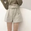 Ceinture de laine Shorts chauds Femmes Automne Hiver Épaissir Mode Taille haute A-Line Bottes à jambes larges Filles Pantalon court élégant 210601