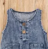 Baby romper effen kleur denim jumpsuit mouwloze jongen onesies kleding zuigeling zomer driehoek jumpsuits boutique kinderen klimmen kleding WMQ1180