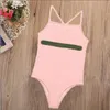 Kids Girls One Piece Child Cute Bikini Sleeveless Swimsuit Letter Printed Beach Clothes Chidren Baby Girl Swimwear Summer