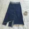 Spring Women Casual Front Button Denim Skirts Female Split splice irregular Long Mom Jean Skirt Ladies Plus Size 5XL Streetwear 210421