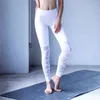Pantalones de yoga con cintura elástica negra para mujer con paneles de malla Leggings de cintura alta en leggings de yoga deportivos blancos P173 H1221