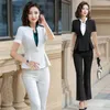 Sommar formella kvinnor byxa kostymer vita och blazer uppsättningar kontor damer arbete slitage uniformer affärskläder kvinnors två stycken byxor