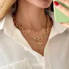 Chains Fashion Thick Chain Clasp Gold Color Claps Necklaces Heart Pendant For Women Minimalist Choker Necklace Jewelry