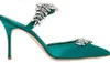 여성 드레스 신발 펌프 슬리퍼 샌들 strass 하이힐 신발 Lurum Crystal-Embellished Satin Mules 섹시한 지적 발가락 파티 웨딩 펌프 34-43