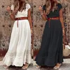 Casual Sukienki Lato Kobiety Sukienka Krótki Rękaw Duży Hem V Neck Solid Color High Waist Belt Maxi Sundress Cocktail Party Classic