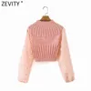 Zevity femmes mode Appliques en mousseline de soie lanterne manches Patchwork court tricot pull dames Chic pulls hauts S631 211120