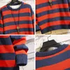 Contraste listra de malha camisola outono inverno 6 cor homens e mulheres pulôver preto vermelho listrado Sweater 211102