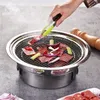 Koreansk Charcoal Barbecue Grill Rostfritt Stål Non-Stick Brillbricka Grillar Bärbar Kolugn För Utomhus Camping BBQ 210724