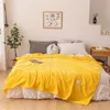 Bonenjoy Yellow Summer Blankets on the Bed Coral Fleece Blanket for Sofa Queen King Single Size couverture de lit Soft Plaids 211122