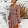 Loose Wide Leg Print Rompers Womens Jumpsuit New Spring Fashion Long Sleeve Button Romper Dress Summer Beach Chiffon 210412