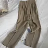 Pantaloni da abito tinta unita a vita alta dal petto alla moda pantaloni casual coreani sottili da donna causali da donna dritta a nove punti 210420