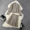 Women Two Piece Outfit Vintage Plaid Double Breasted Woolen Jacket and Pleated Skirt Suit Matching Set Autumn Winter Twinset 210601