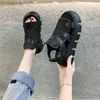 Sandalet Kadın Platform Ayakkabıları Yaz 2021 Moda Kama Chaussures Sıradan Tasarımcı Black Pu Chaussure Femme Zapatos Mujer