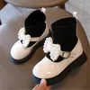 Kindermeisjes enkel laarsontwerper Martin Boots Pu Leather Bowknot Children Winter Shoes Rubber Non-Slipping Sole