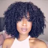 Cabelo curto Afro Kinky peruca encaracolado com franja para mulheres negras Africano Sintética Glueless Cosplay Perucas Alta Temperatura 14 "