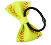 Accessoires de sport en titane 20pcs queue de cheval élastique de softball jaune en cuir de baseball accessoire de cheveux filles cheveux cravates parfait pour les équipes de baseball des joueurs de softball