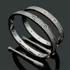 Titanium Staal 3 Rij Vol Diamanten liefde Armband Mode Vrouwen Mannen Chirstmas Bangle Armbanden Afstand Sieraden Gift met fluwelen tas