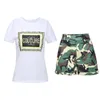 Tute da donna Zoctuo Set Summer Casual Club Tute corte per ragazze T-shirt sexy con scollo a V Top con pantaloncini mimetici Set completo da 2 pezzi