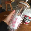 النمط الياباني Starbucks Sakura Wooden Tumblers يغطون كوب القش الزجاجي 591 مل من أزهار الكرز مزدوجة القهوة 80yy80y235c