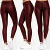 Pure Color Leather Casual Pants Small Feet Spring Women Pu Black Sexy Stretch Bodycon High Red 220211