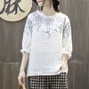 Fje Summer Style Femmes Tshirt Plus Taille Demi-manches Lâche Vintage Broderie Tee-shirt Femme Coton Lin T-shirts Big Tops MGZ2 210406