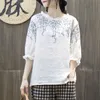 Fje verano estilo mujer camiseta de talla grande media manga suelta Vintage bordado camiseta mujer algodón Lino camisetas grandes Tops MGZ2 210406