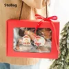 StoBag 5 Stück rot 22 x 15 x 5 cm tragbare Box Hochzeit Geburtstag Party handgemachte Süßigkeiten Kuchen Verpackung Dekoration 210602