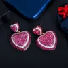 Black Gold Color 2 Tone Rose Red Cubic Zirconia Dangle Drop Love Heart Shape Earrings for Women Party Jewelry CZ814 210714