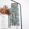 Été Vintage Maxi Jupe Plissée Corée Taille Haute Élastique Lumineux Vêtements Floral En Mousseline De Soie 5 Couleur 210510