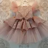 Girl's Dresses Sequin Cake Double Baby Girl Dress 1 Year Birthday Born Party Wedding Vestidos Christening Ball Gown Clothes