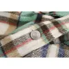Toppies Giacca scozzese verde vintage Donna Cappotto di lana Streetwear Giacca camicia femminile Monopetto Capispalla 210412