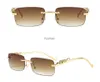 summer man Metallic cheetah embellishes rimless square sunglasses UV400 Fashion women clear outdoor unisex eyeglasses cycling glasses 5COLORS Ornamental NO LOGO