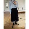 Japońskie wiosenne kobiety Corduroy Plaid Long Spirt Korean Ladies Elastyczne swobodne spódnice A-Line Line Fashion Streetwear 210619
