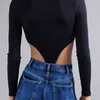 Sexiga kvinnor Turtleneck bodysuit mode damer solid svart full ärm kausal kvinnlig streetwear hollow out 210427