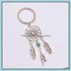 Nyckelringar Smycken Dreamcatcher Keychain Indiska 6mm / Turkos Beads Holder Födelsedag Julklappar Kvinnor Dream Catcher Chain Drop Delivery